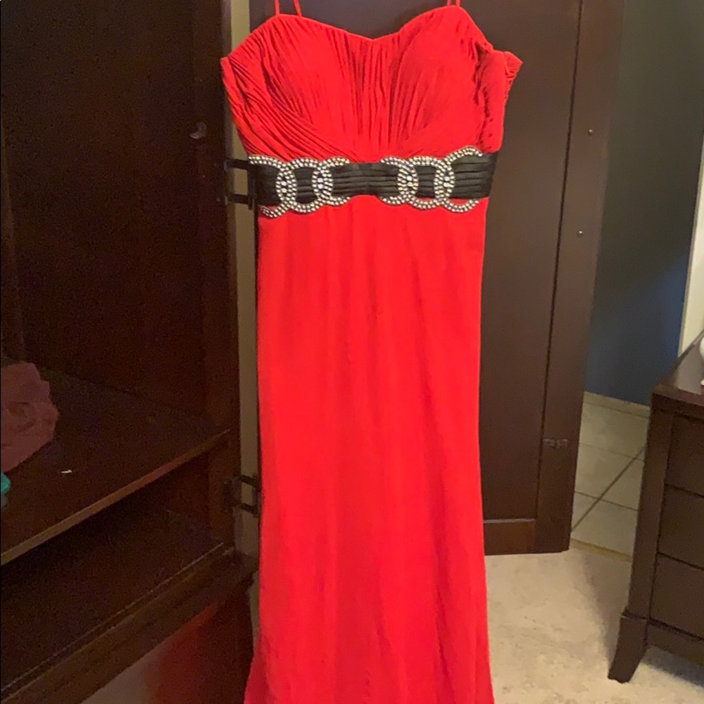 Strapless Red & Jeweled Prom Dress
